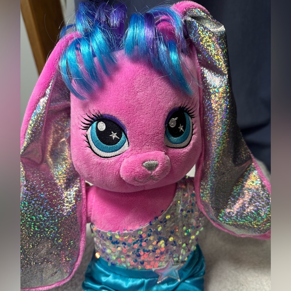 Risa of Honey Girls from Build A Bear Pink and Blue Plush Bunny Talk Button - Picture 4 of 8